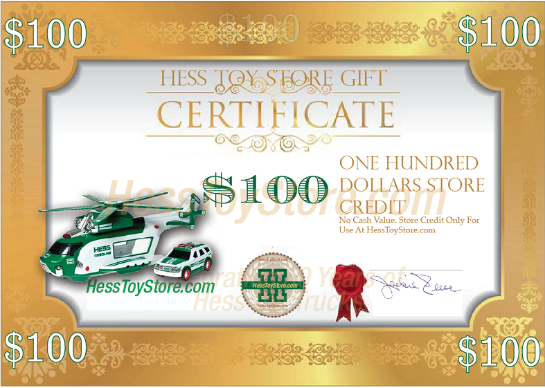 Hess Toy Truck Gift Certificates Hess Toy Truck Gift Certificates